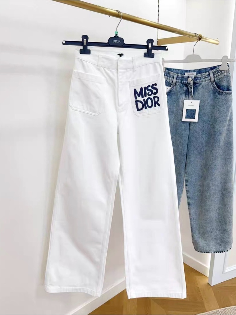 Dior White Wide-Leg Jeans with 'MISS DIOR' Pocket Detail